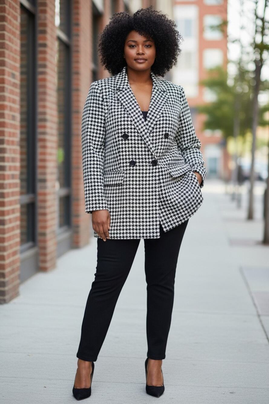 Lane Bryant black and beige houndstooth double-breasted blazer sz 20